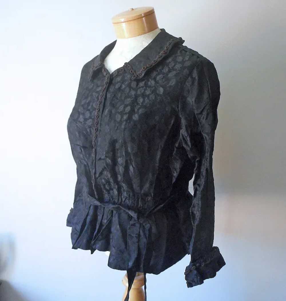 ca 1915 Blouse Black Jacquard Floral Antique Sout… - image 4