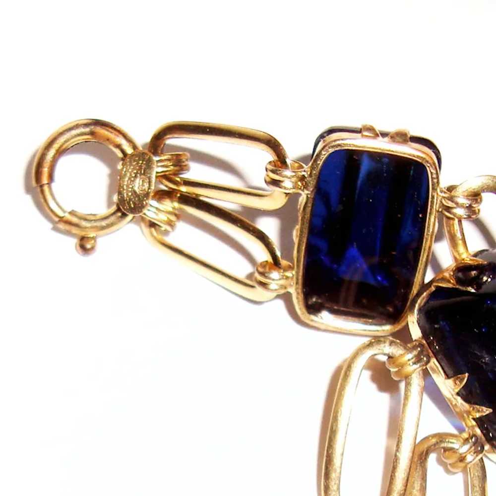 1930s Art Deco Bracelet Cobalt Blue Glass Cabocho… - image 4