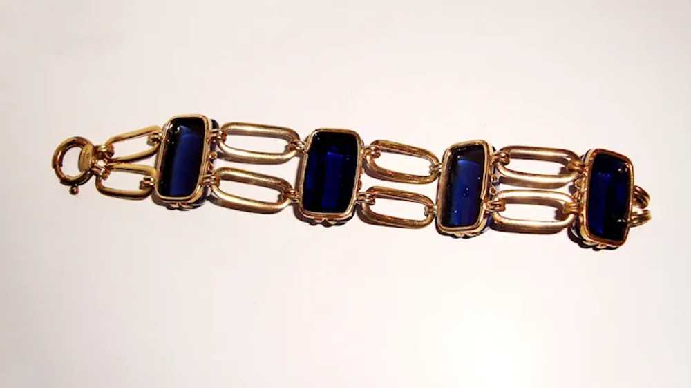 1930s Art Deco Bracelet Cobalt Blue Glass Cabocho… - image 6