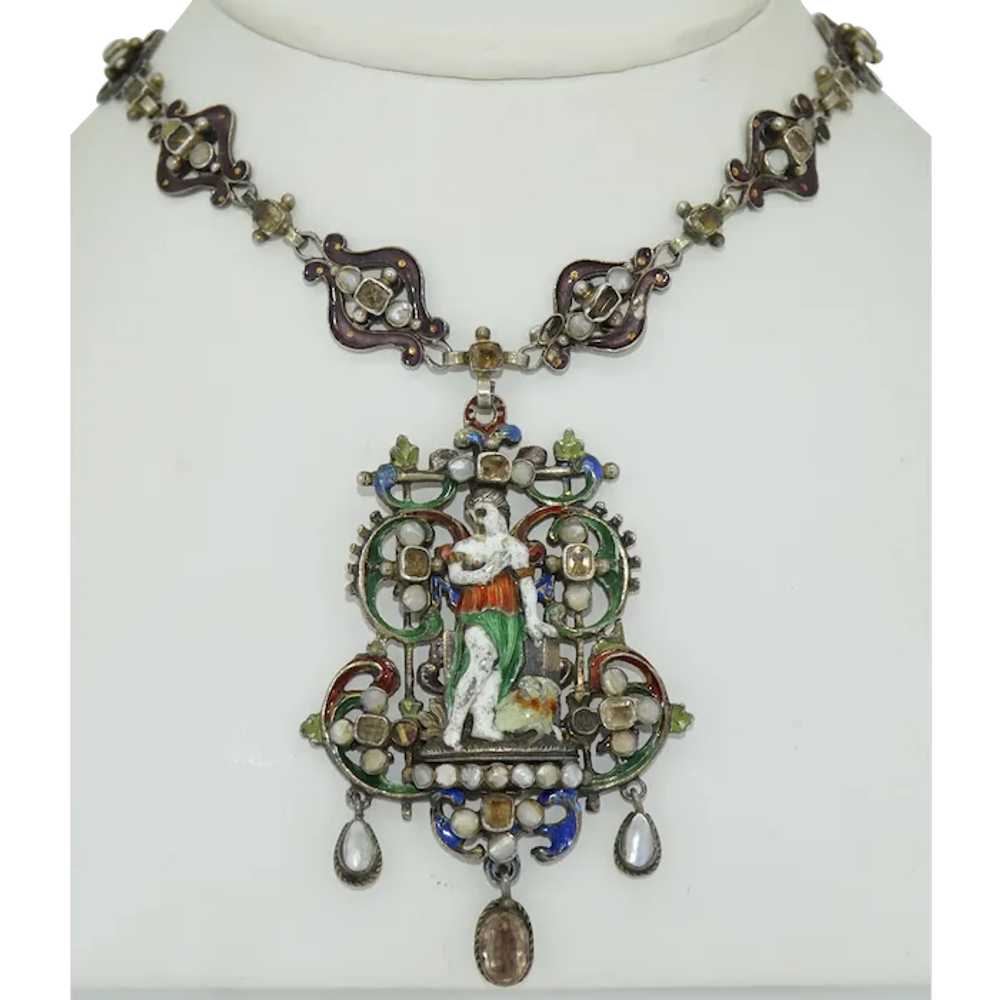 Antique Austro Hungarian Silver Enamel Pearl & Ci… - image 1