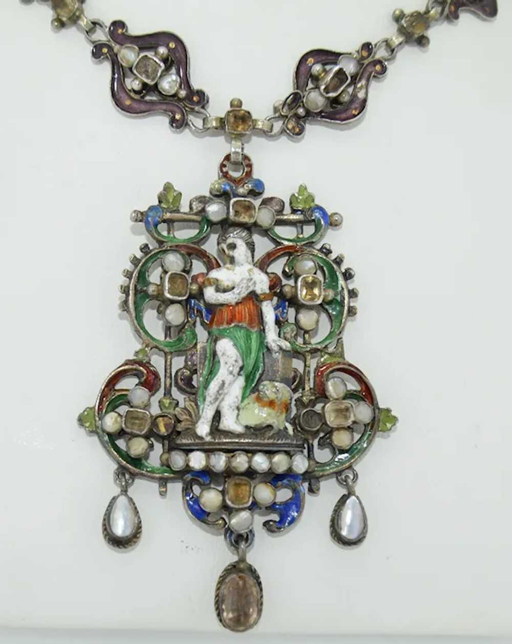 Antique Austro Hungarian Silver Enamel Pearl & Ci… - image 2