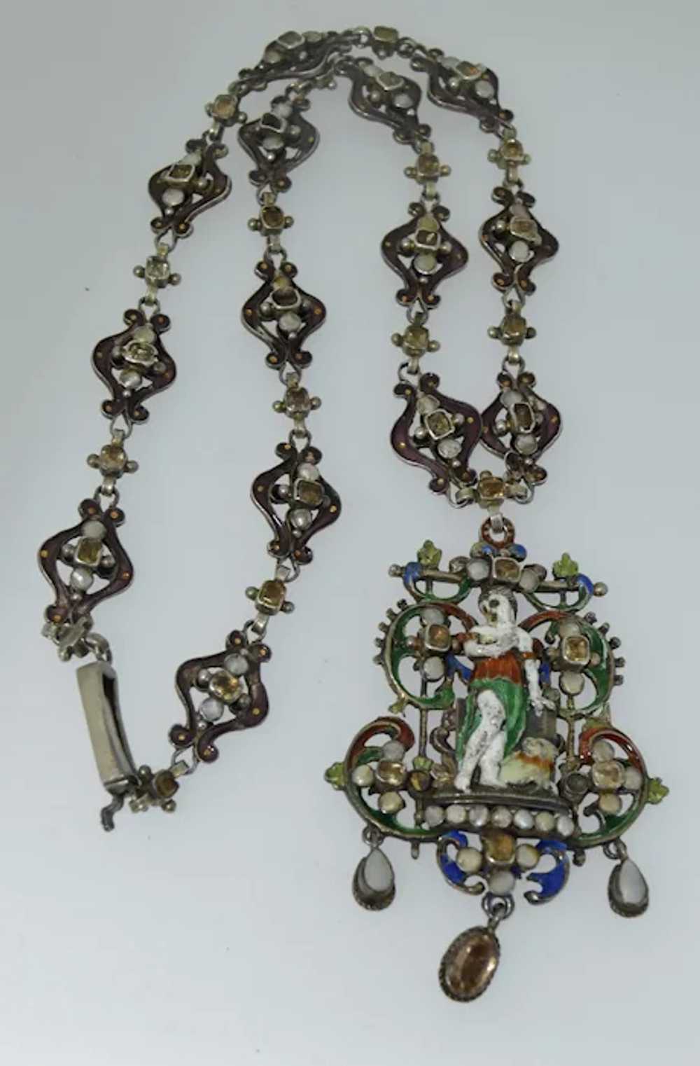 Antique Austro Hungarian Silver Enamel Pearl & Ci… - image 6