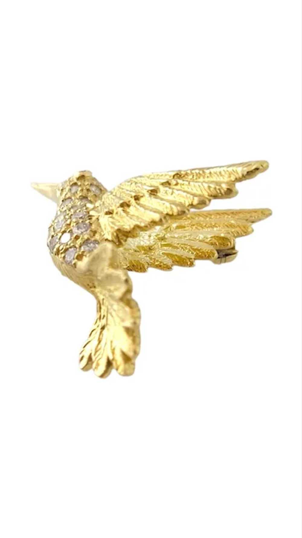 Vintage 18K Yellow Gold Diamond Hummingbird Pin - image 2