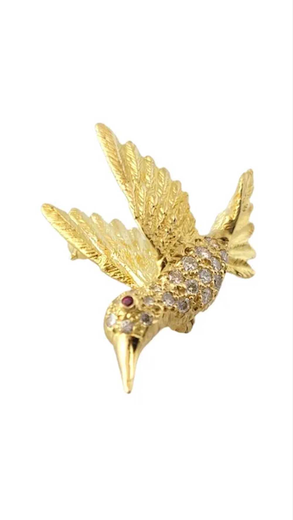 Vintage 18K Yellow Gold Diamond Hummingbird Pin - image 3