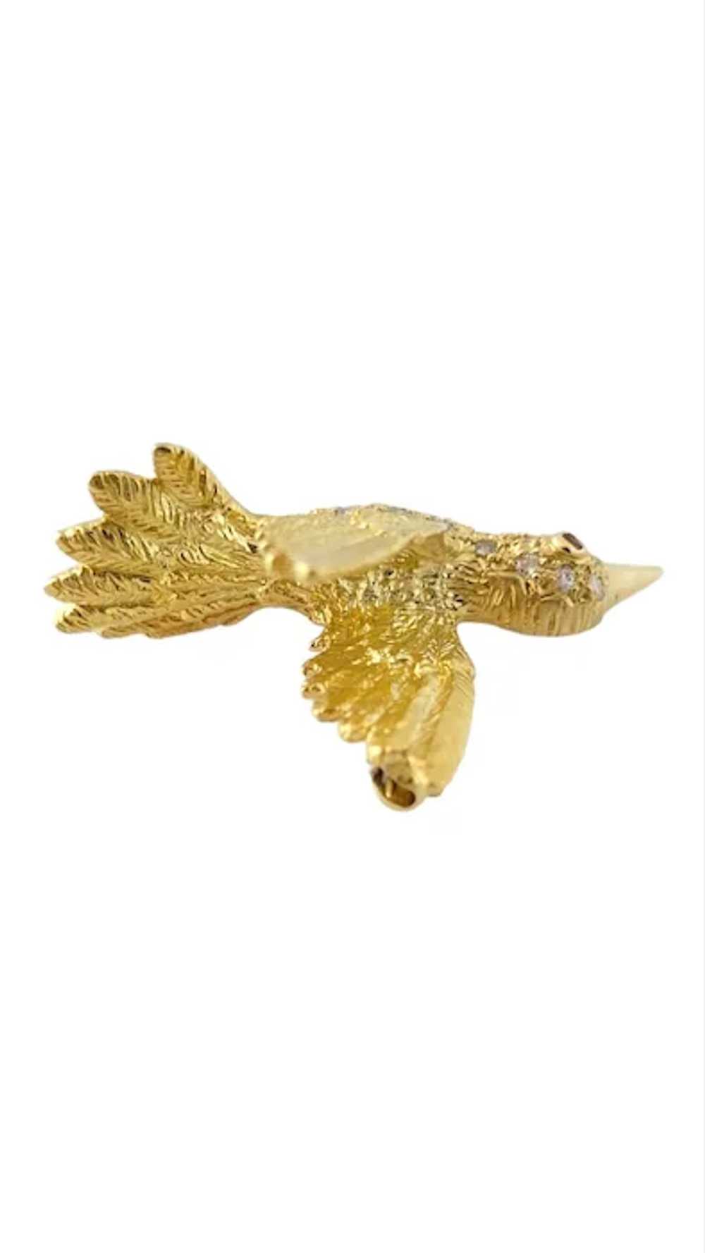 Vintage 18K Yellow Gold Diamond Hummingbird Pin - image 4