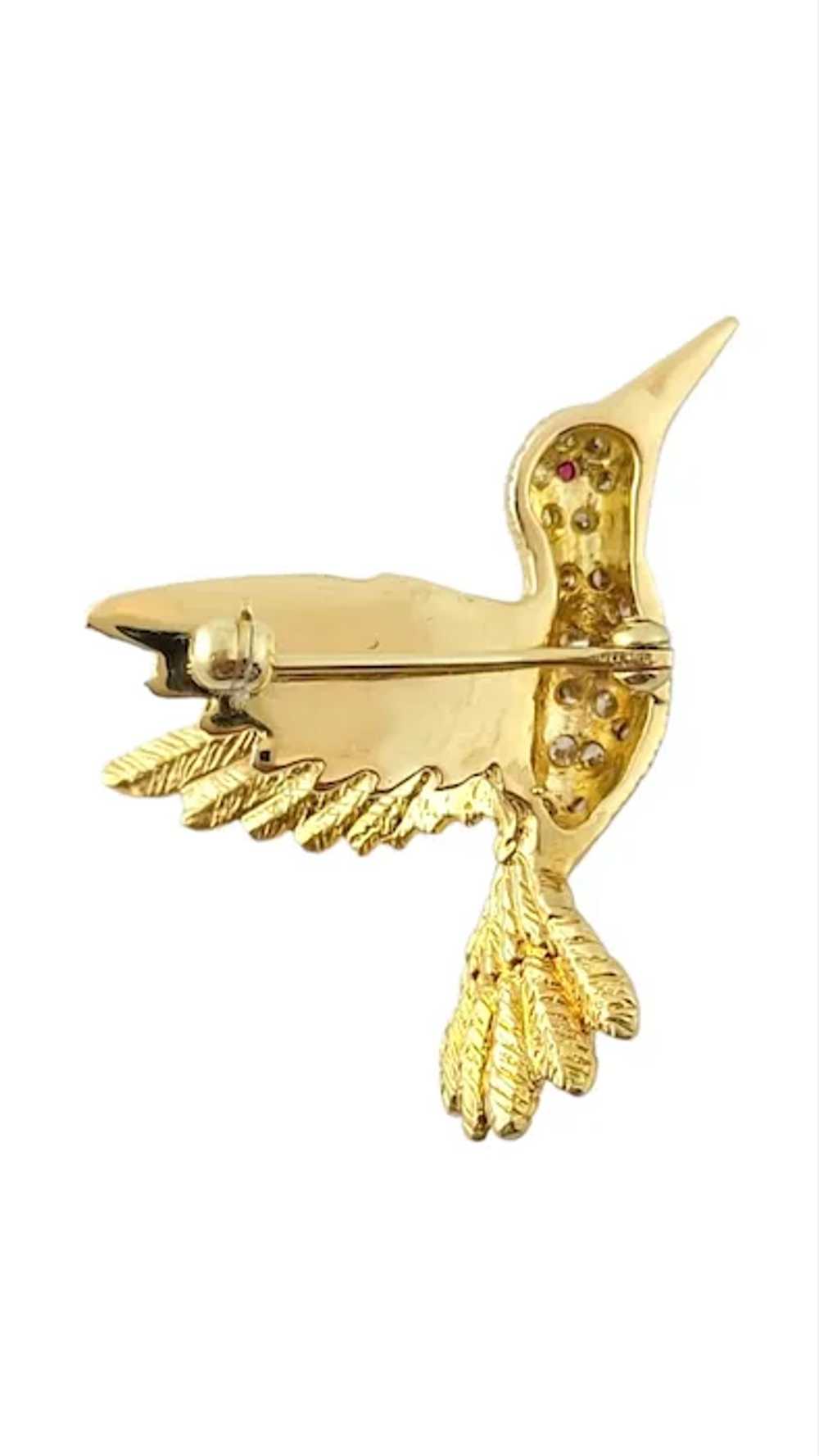 Vintage 18K Yellow Gold Diamond Hummingbird Pin - image 5