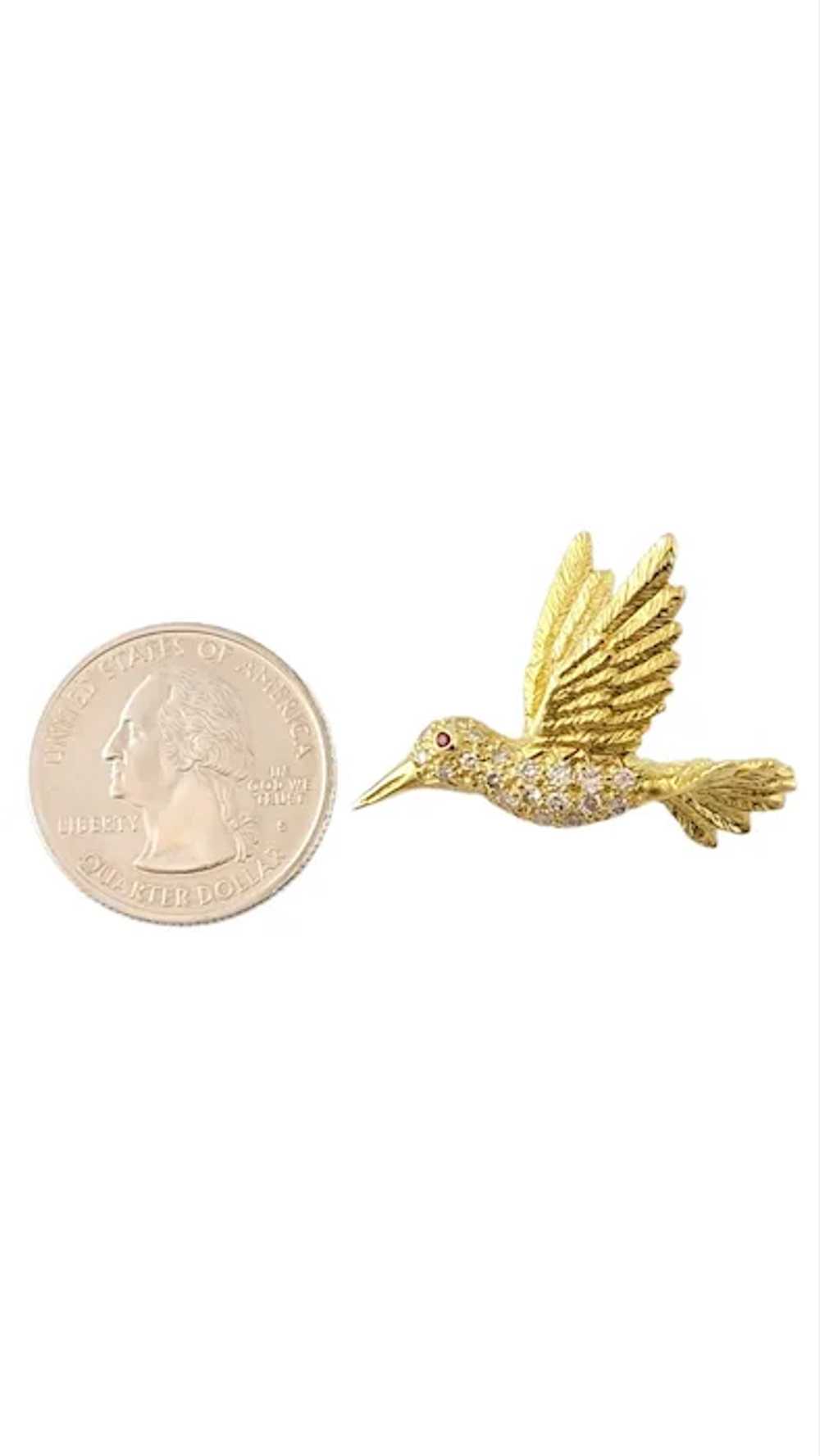 Vintage 18K Yellow Gold Diamond Hummingbird Pin - image 6