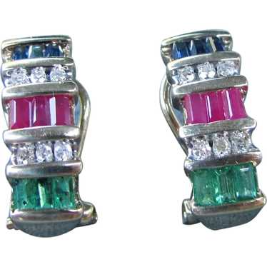 Vintage 1980's 14K Diamond Ruby Sapphire Emerald E