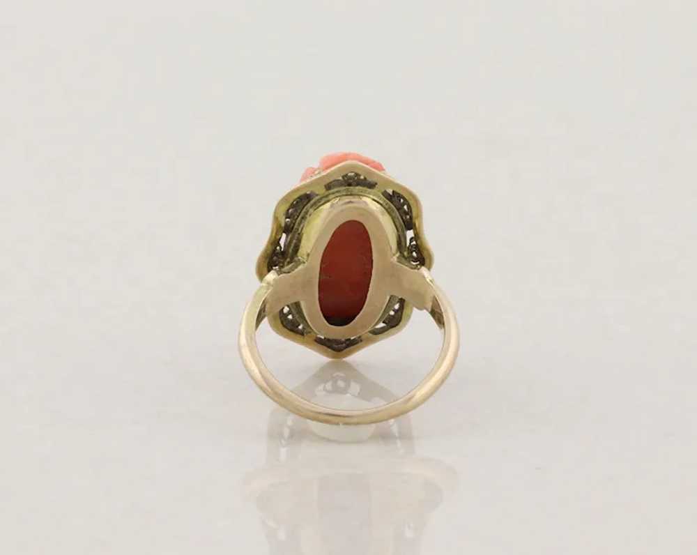 10k Yellow Angel Skin Coral Cameo Ring size  4.25 - image 10