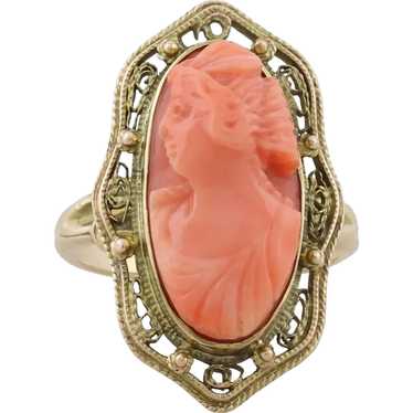 10k Yellow Angel Skin Coral Cameo Ring size  4.25 - image 1