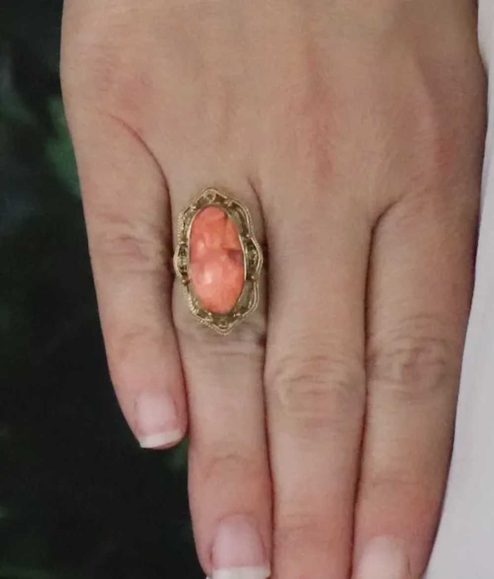 10k Yellow Angel Skin Coral Cameo Ring size  4.25 - image 2