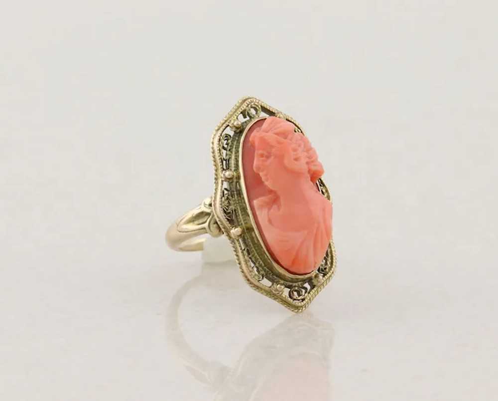 10k Yellow Angel Skin Coral Cameo Ring size  4.25 - image 5