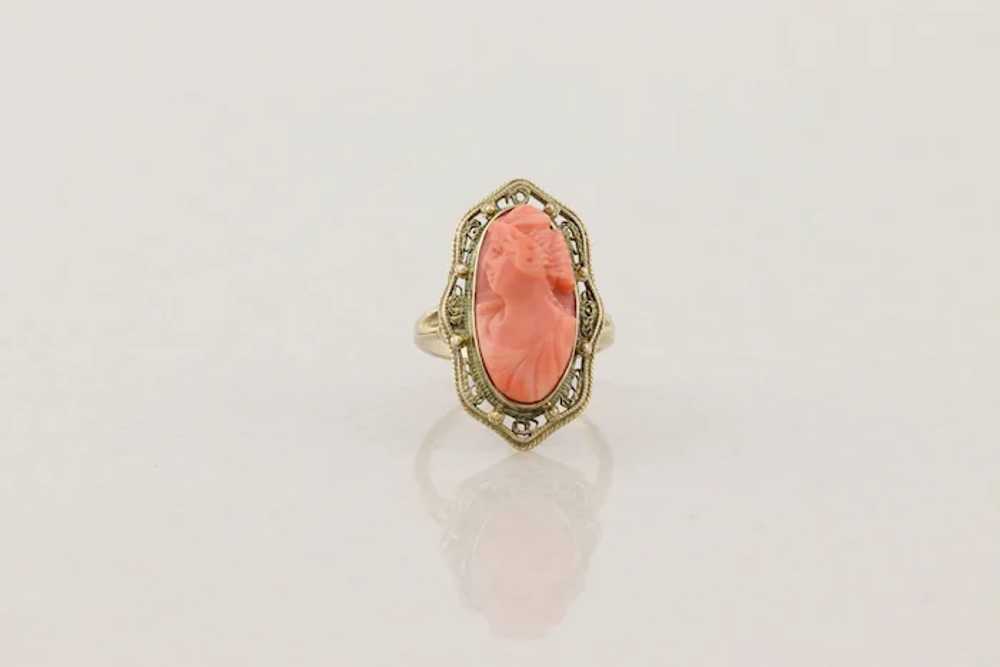 10k Yellow Angel Skin Coral Cameo Ring size  4.25 - image 6