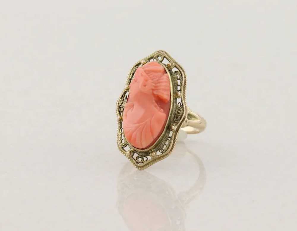 10k Yellow Angel Skin Coral Cameo Ring size  4.25 - image 7