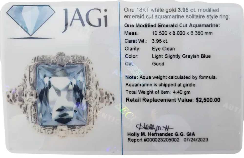 Vintage 18 Karat White Gold Aquamarine Ring Size … - image 9