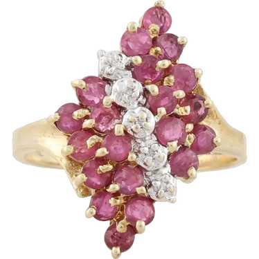 10k Yellow Gold Natural Ruby Diamond Cluster Ring… - image 1