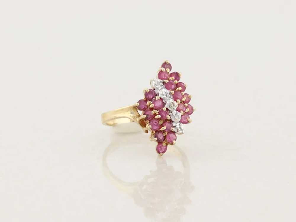10k Yellow Gold Natural Ruby Diamond Cluster Ring… - image 4