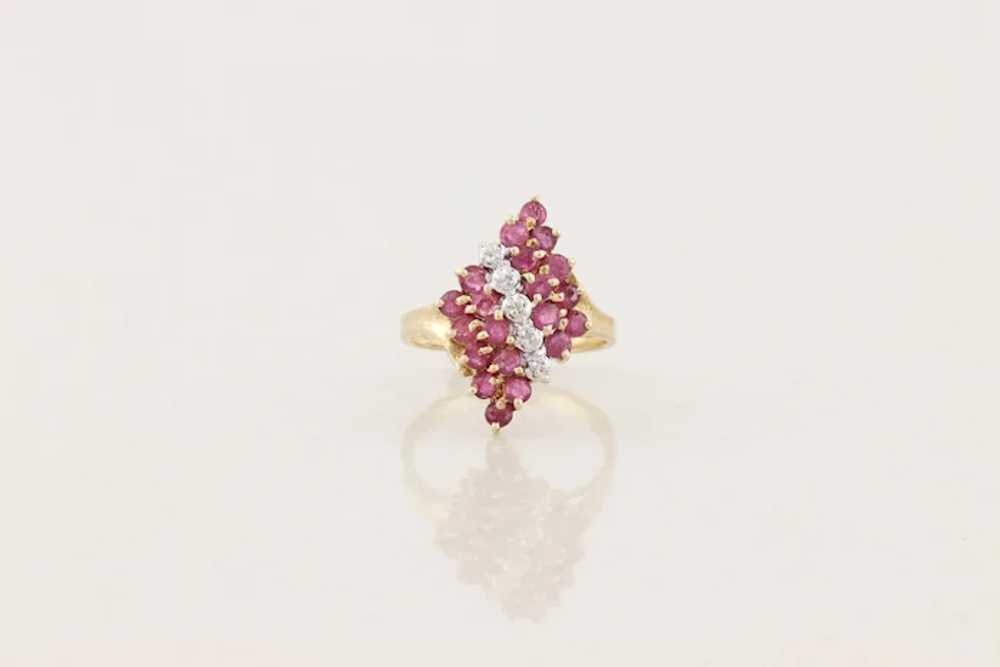 10k Yellow Gold Natural Ruby Diamond Cluster Ring… - image 5