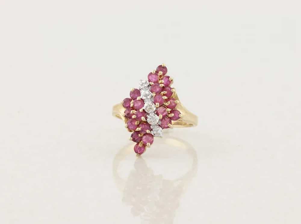 10k Yellow Gold Natural Ruby Diamond Cluster Ring… - image 6