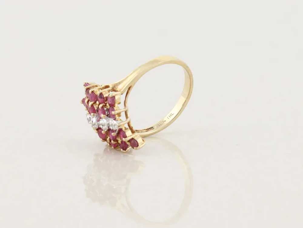 10k Yellow Gold Natural Ruby Diamond Cluster Ring… - image 8