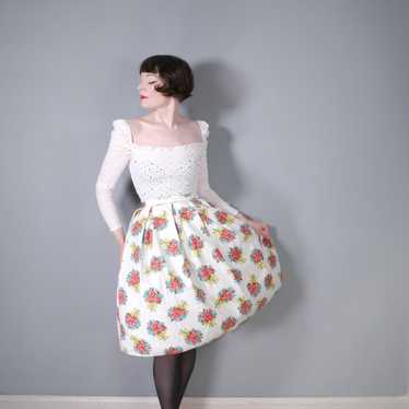 50s 60s "SKIRTWELL" ROSE BUNCHES WITH BOWS PRINT … - image 1