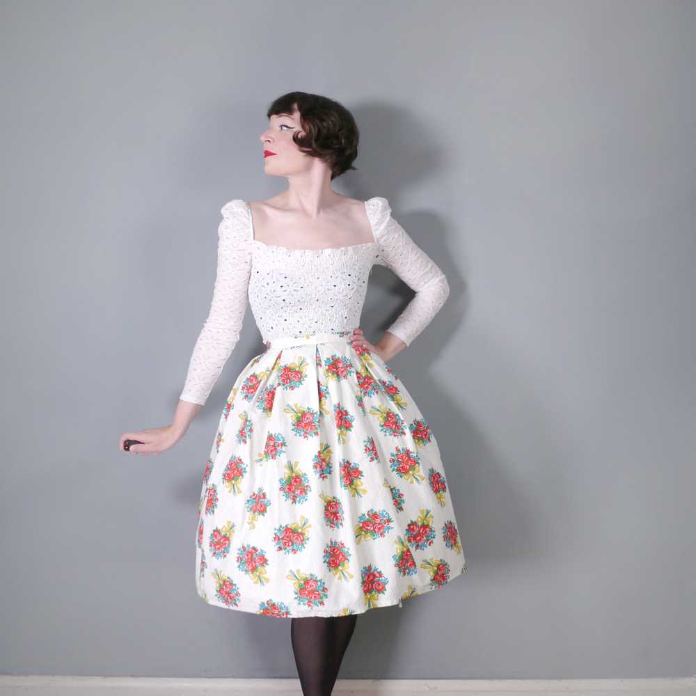 50s 60s "SKIRTWELL" ROSE BUNCHES WITH BOWS PRINT … - image 2