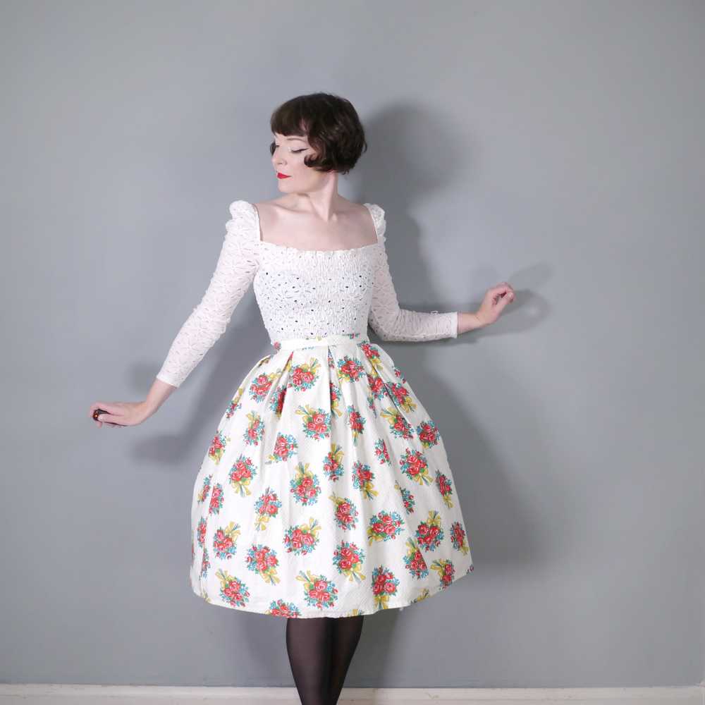 50s 60s "SKIRTWELL" ROSE BUNCHES WITH BOWS PRINT … - image 3