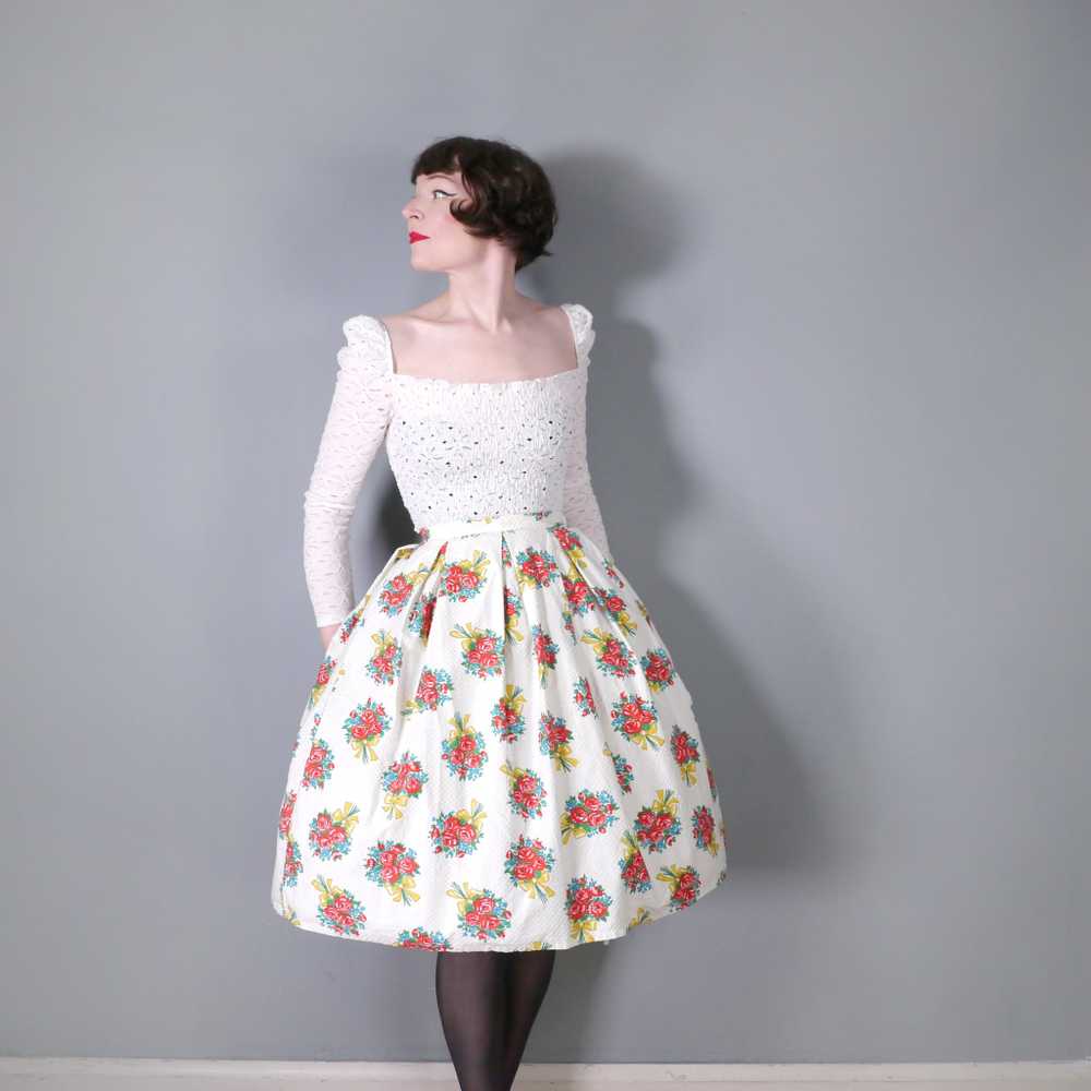 50s 60s "SKIRTWELL" ROSE BUNCHES WITH BOWS PRINT … - image 4