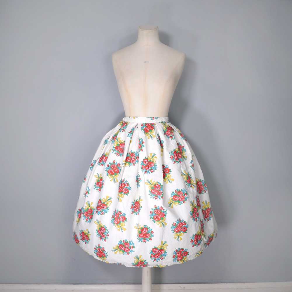 50s 60s "SKIRTWELL" ROSE BUNCHES WITH BOWS PRINT … - image 5