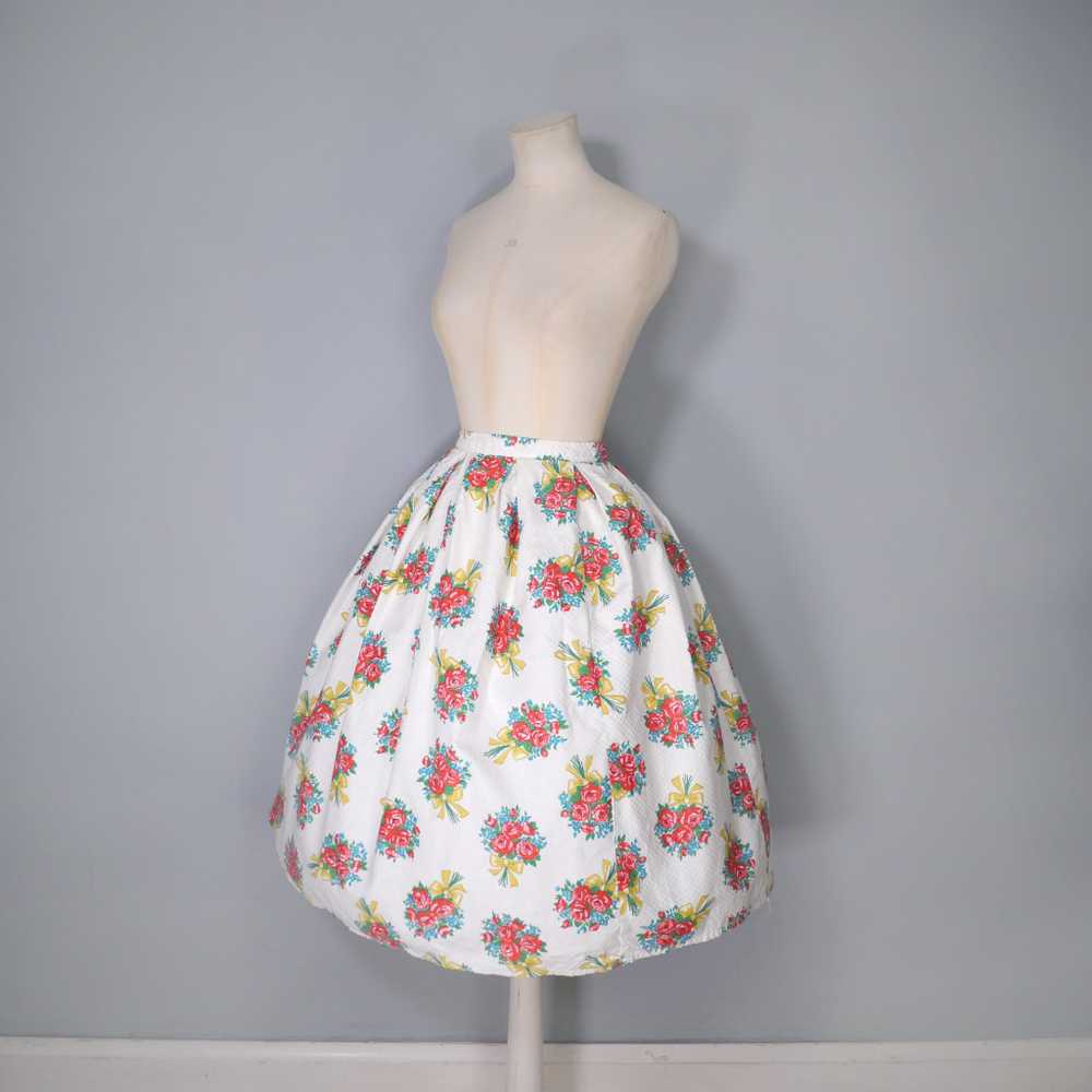 50s 60s "SKIRTWELL" ROSE BUNCHES WITH BOWS PRINT … - image 8