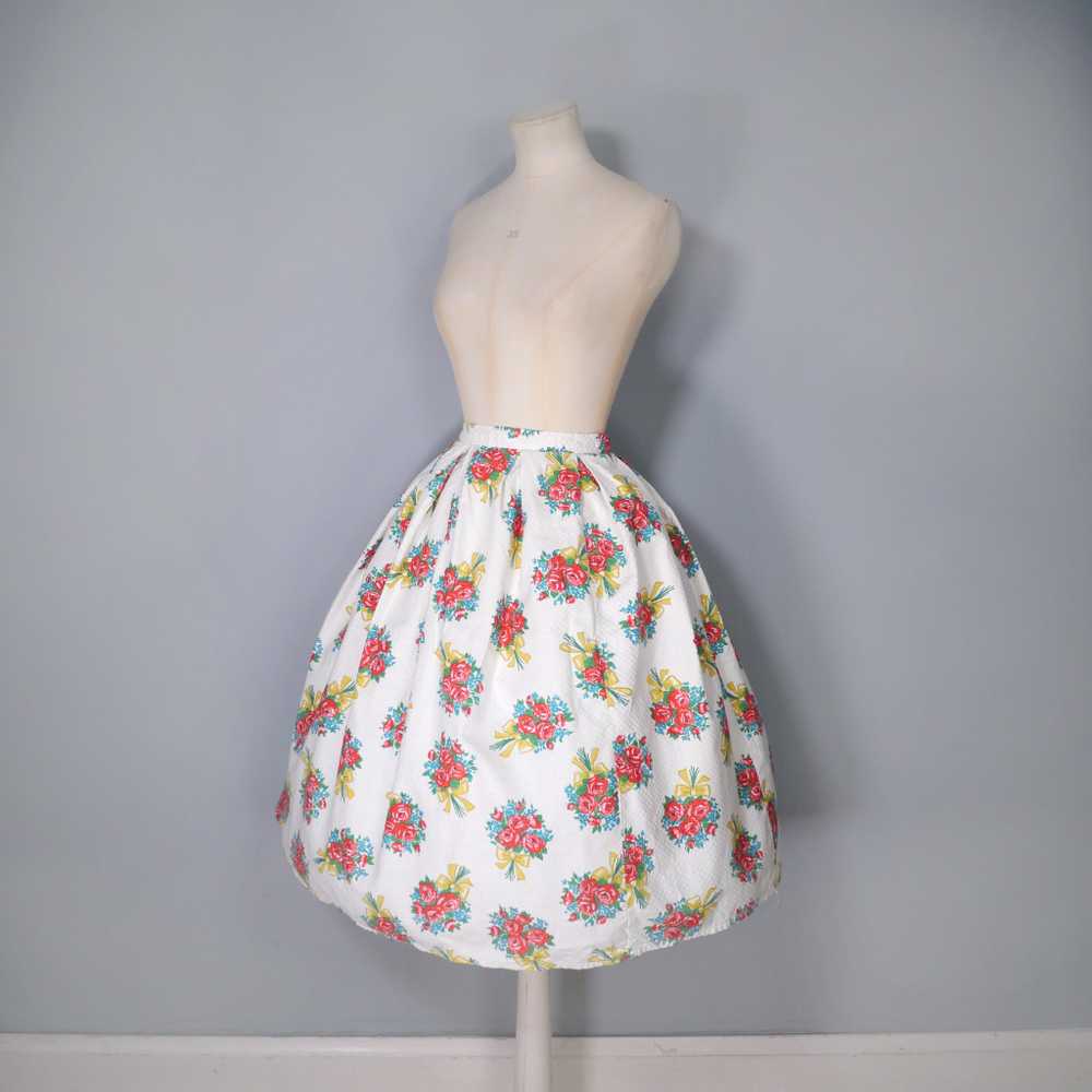 50s 60s "SKIRTWELL" ROSE BUNCHES WITH BOWS PRINT … - image 9