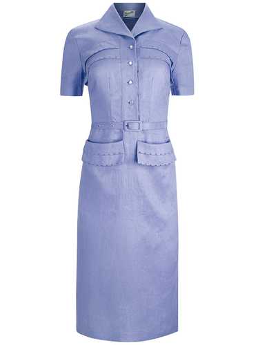 1940s Vintage Spirit Linen Dress in Cornflower Bl… - image 1