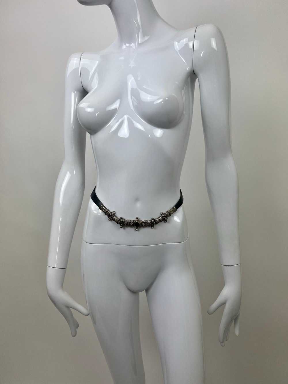 Judith Leiber Skinny Leather Waist Belt W/ Silver… - image 1