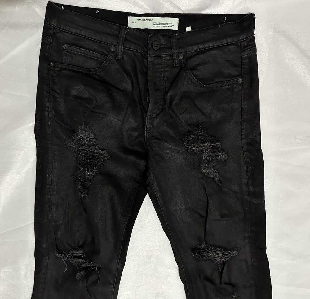 Off-White Waxed black denim ripped checked 32 - image 2