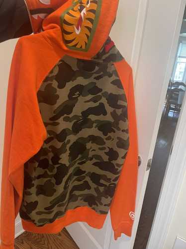 Bape orange best sale camo shark hoodie