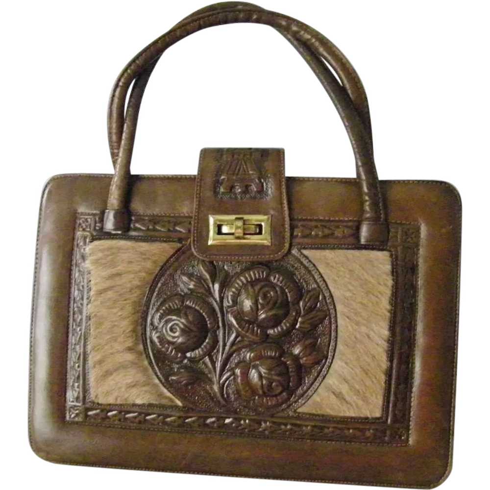 New Vintage Hand Tooled Mexican Leather Purse Cow… - image 1