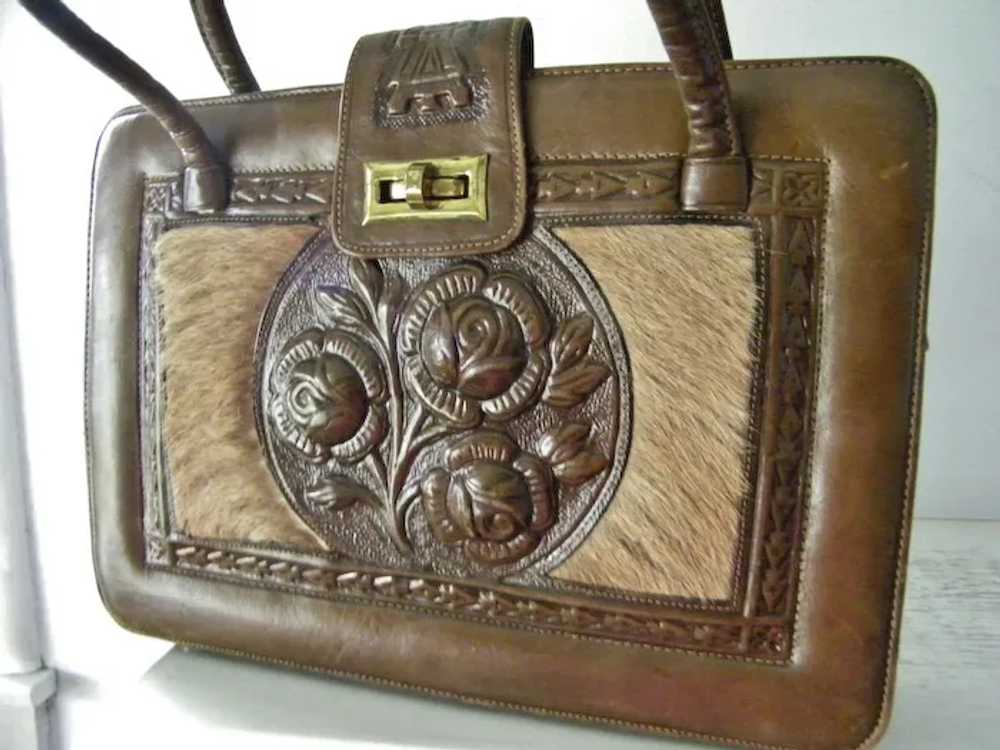 New Vintage Hand Tooled Mexican Leather Purse Cow… - image 2