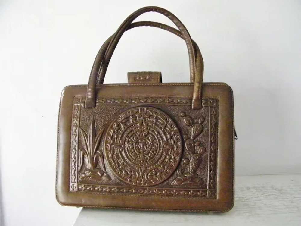 New Vintage Hand Tooled Mexican Leather Purse Cow… - image 6