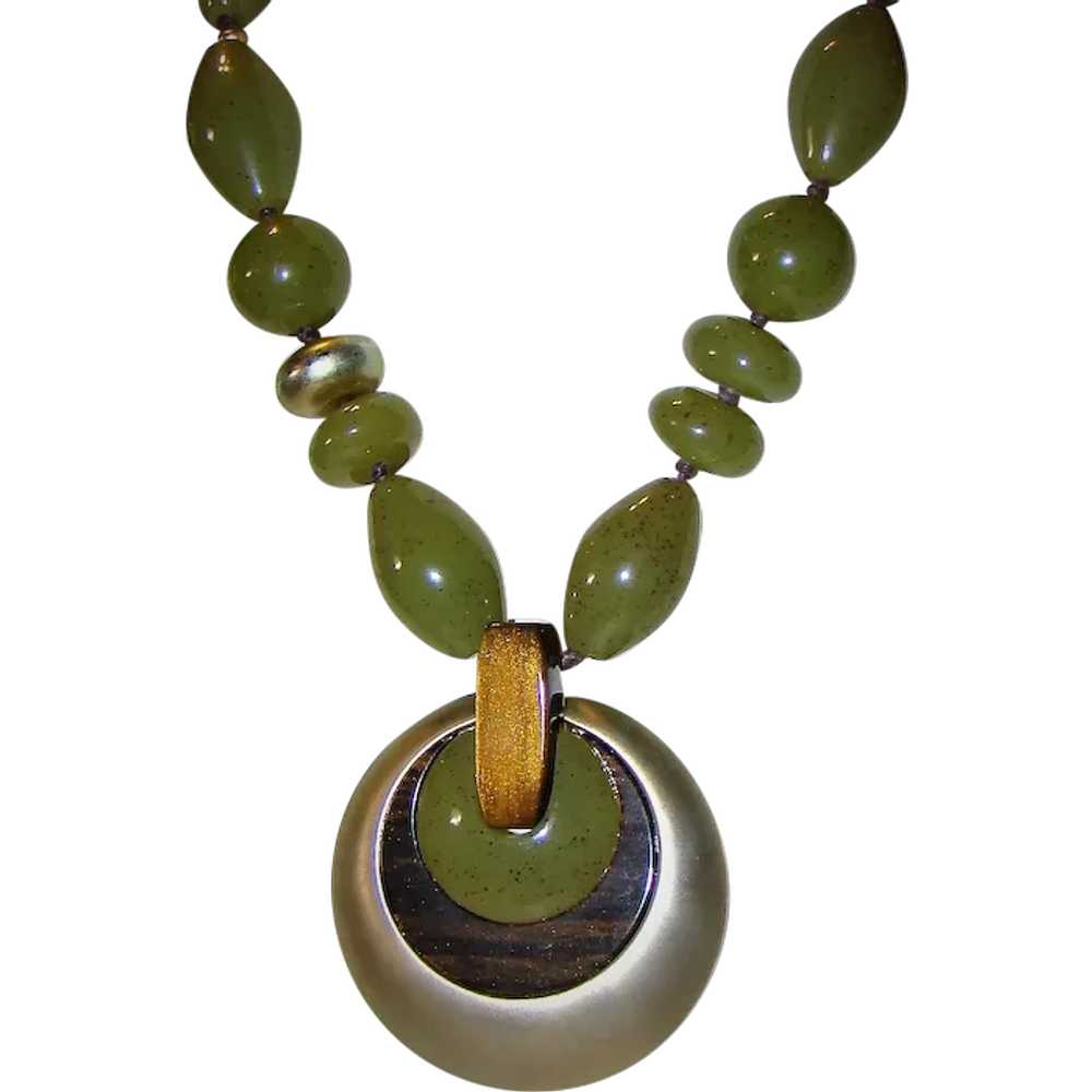 Gorgeous olive green, multi-beaded, signed CHICO'… - image 1