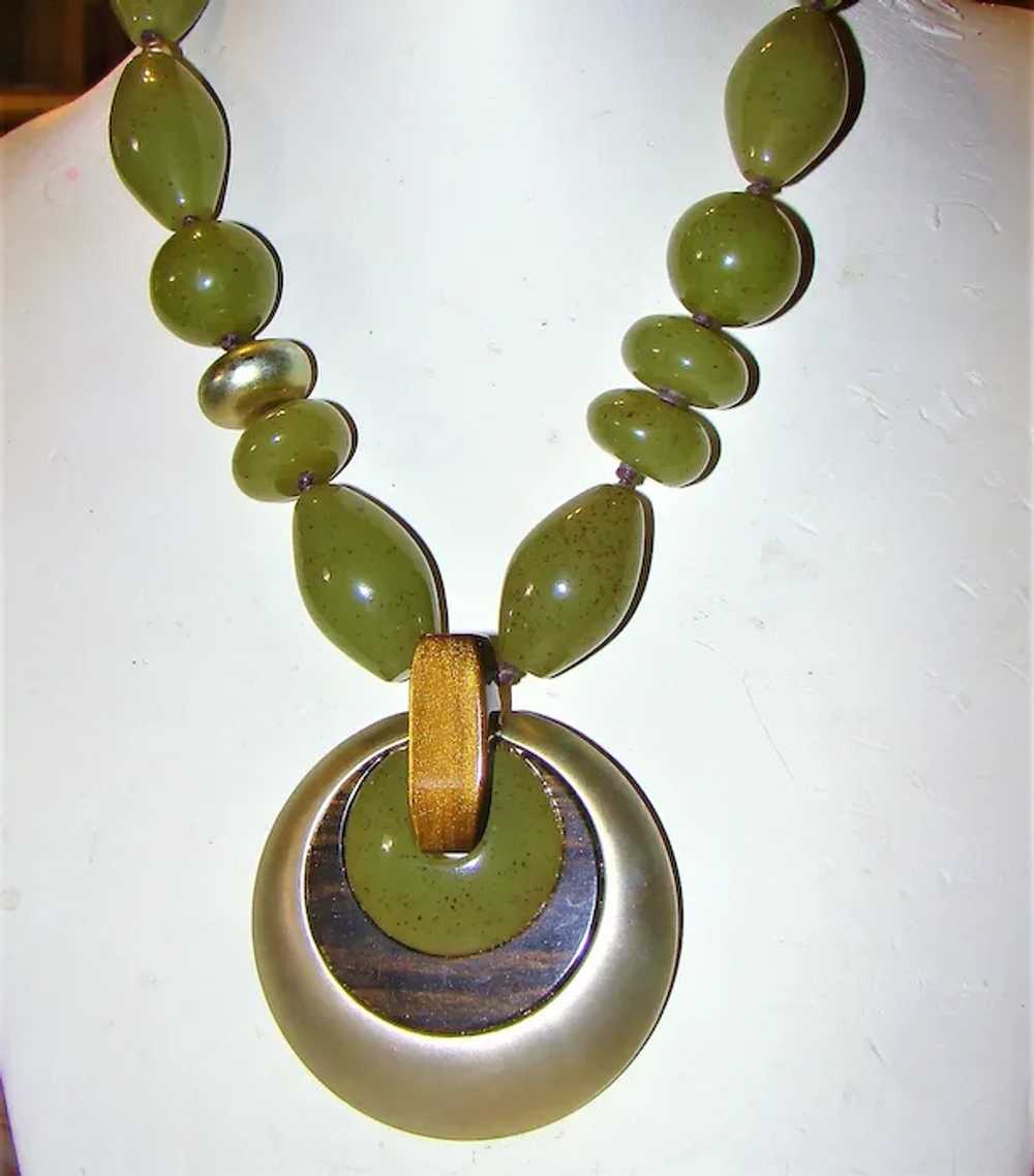 Gorgeous olive green, multi-beaded, signed CHICO'… - image 4