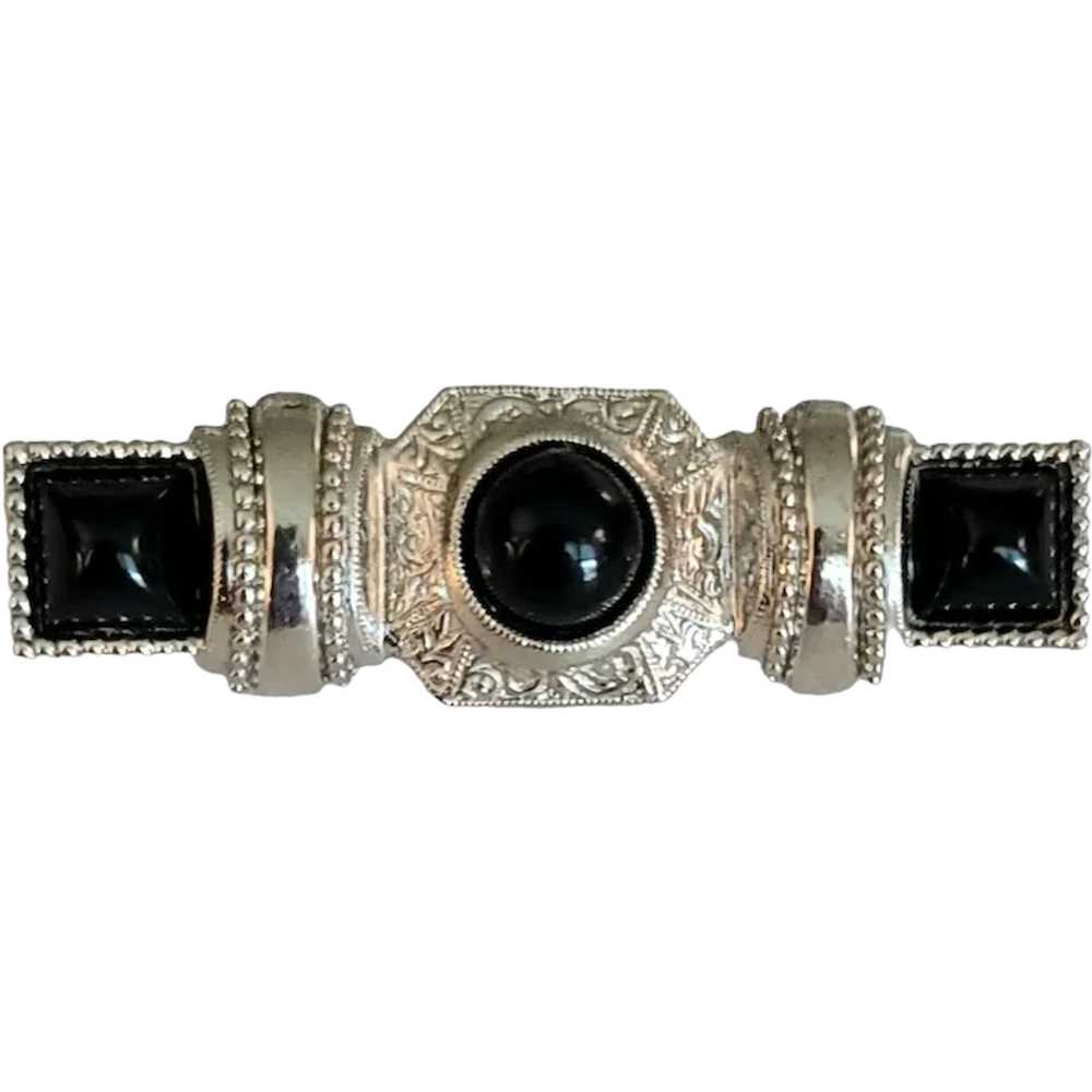 1928 Brand Silver Tone Black Lucite Cab Bar Pin B… - image 1