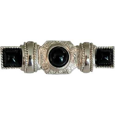 1928 Brand Silver Tone Black Lucite Cab Bar Pin B… - image 1