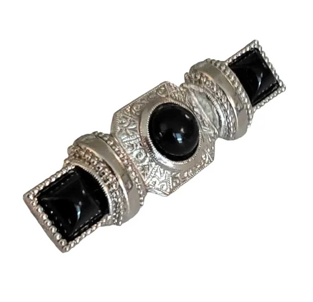 1928 Brand Silver Tone Black Lucite Cab Bar Pin B… - image 2