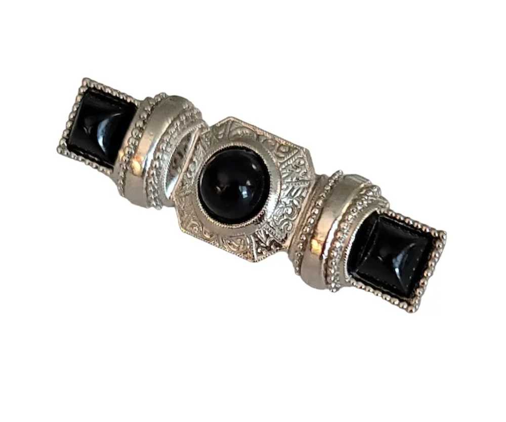 1928 Brand Silver Tone Black Lucite Cab Bar Pin B… - image 3