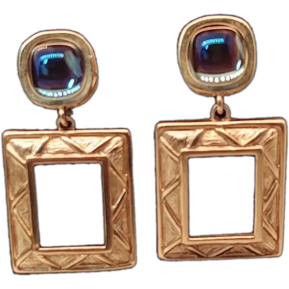 Givenchy Clip-On Earrings Blue Glass Cabochon & O… - image 1