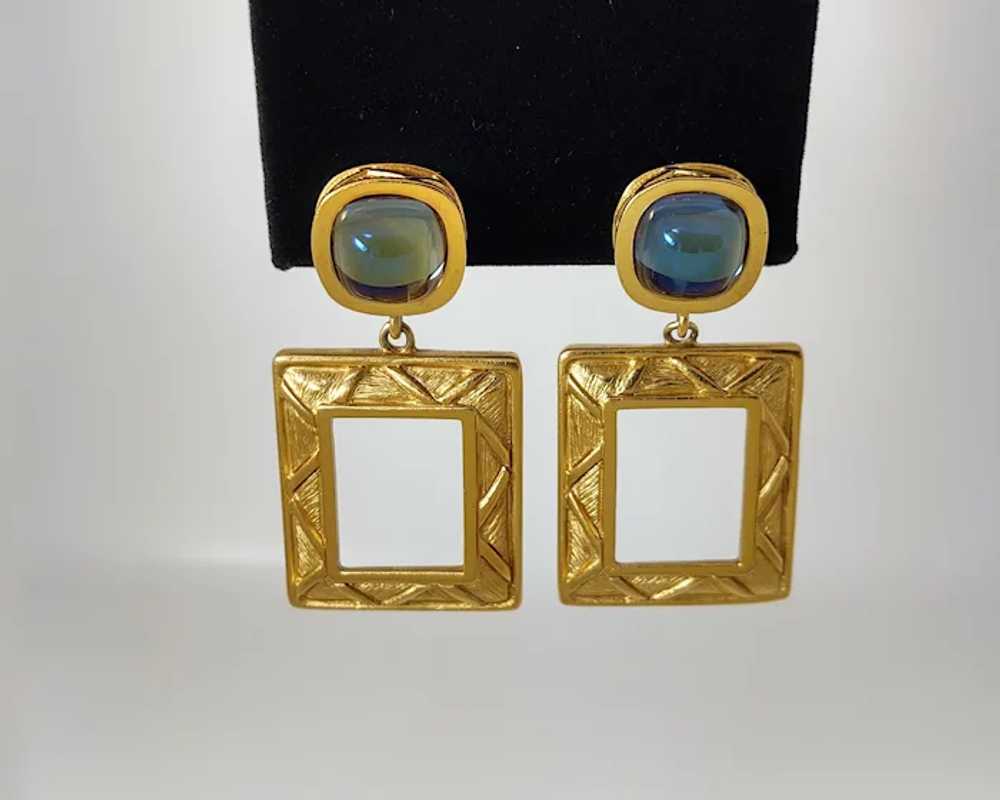 Givenchy Clip-On Earrings Blue Glass Cabochon & O… - image 2