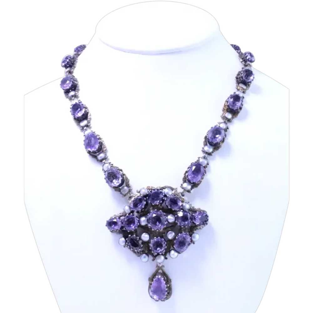 Sterling Silver Amethyst & Pearl Cocktail Necklace - image 1