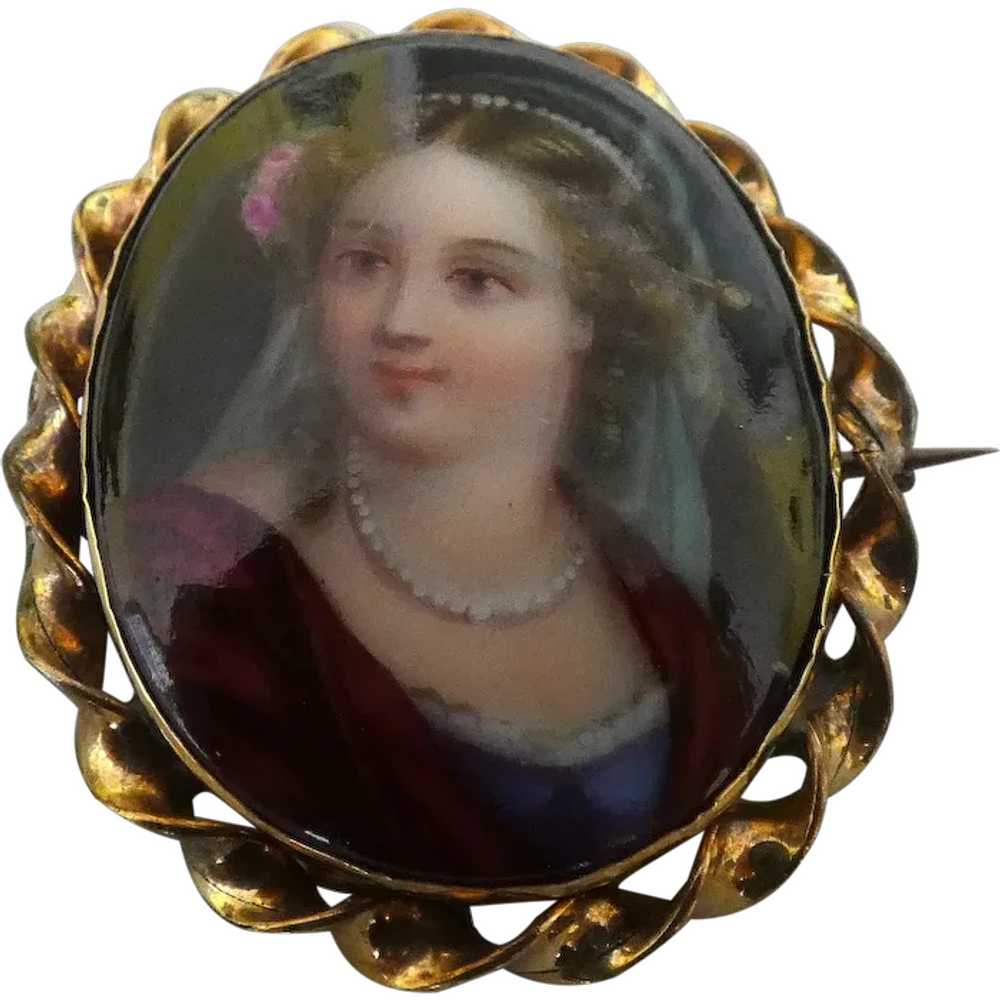 Victorian Portrait Pin on Porcelain - image 1