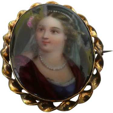 Victorian Portrait Pin on Porcelain - image 1