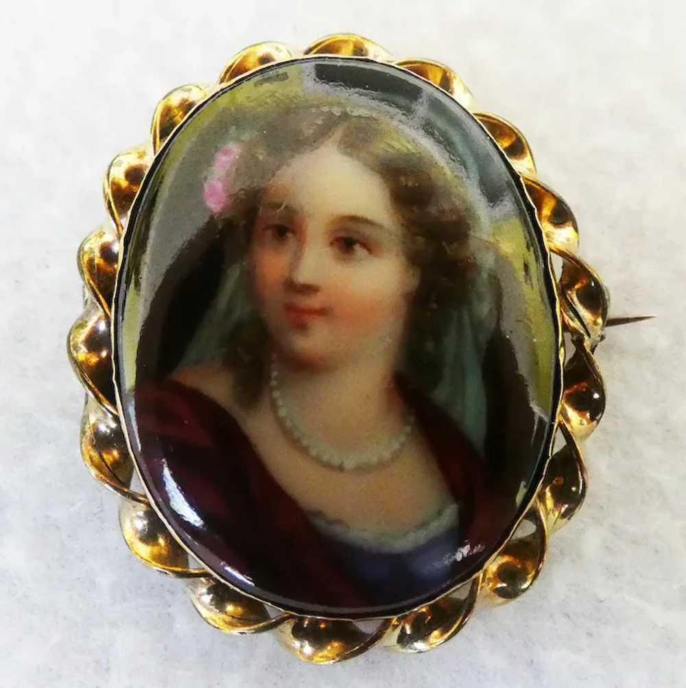 Victorian Portrait Pin on Porcelain - image 3